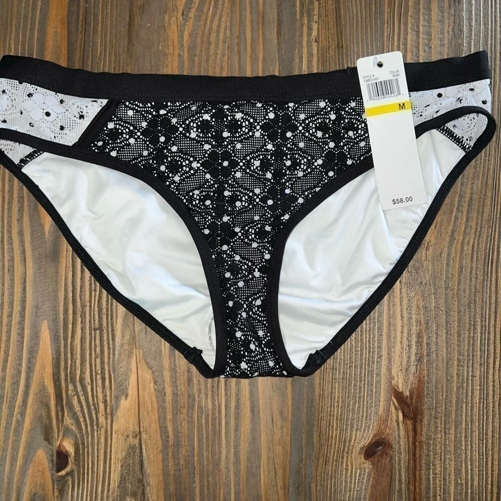 NWT ANNE COLE IN FIRST LACE DOT CROCHET SPLICED BIKINI BOTTOM SZ M
